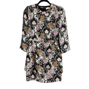 A.L.C Tordi Floral Mini Dress Silk Sheath Dress Pockets Women's Size 4 White Pin